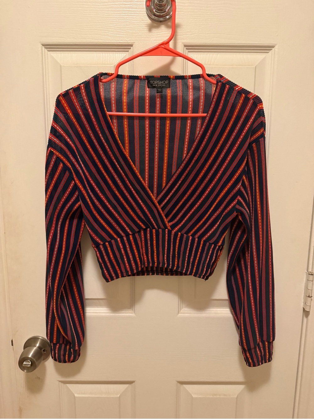 Topshop Navy Multicolor Vertical Stripe Knit Top
